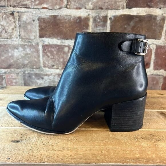 Michael Kors Black Leather Booties with Chunky Block Heels Sz 7 - Picture 3 of 8